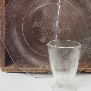 Depression glass plate and cup